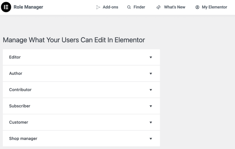 Elementor Admin User Role Manager