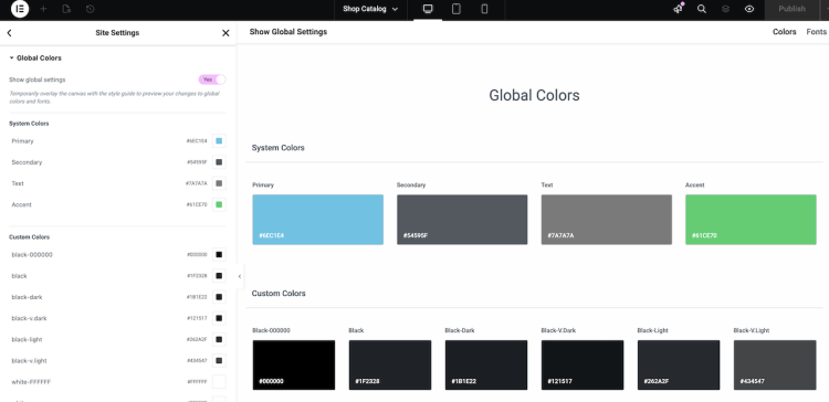 Using Elementor global styles for typography colors and spacing