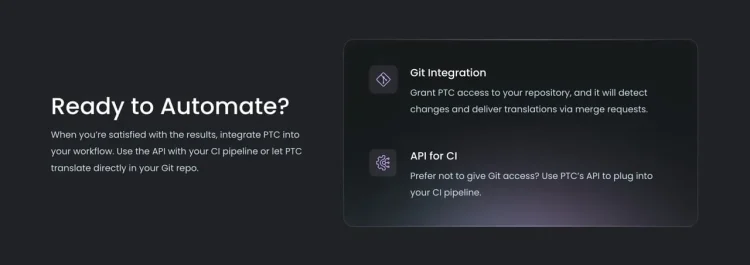 Integrate translations into CI/CD pipelines or GitHub repositories for seamless workflow automation