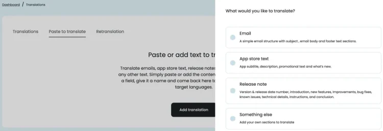 PTC allows copy and paste translation of one-off content and integration with developer workflows