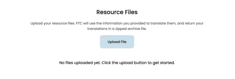 Upload project file to trigger automatic AI translation in PTC